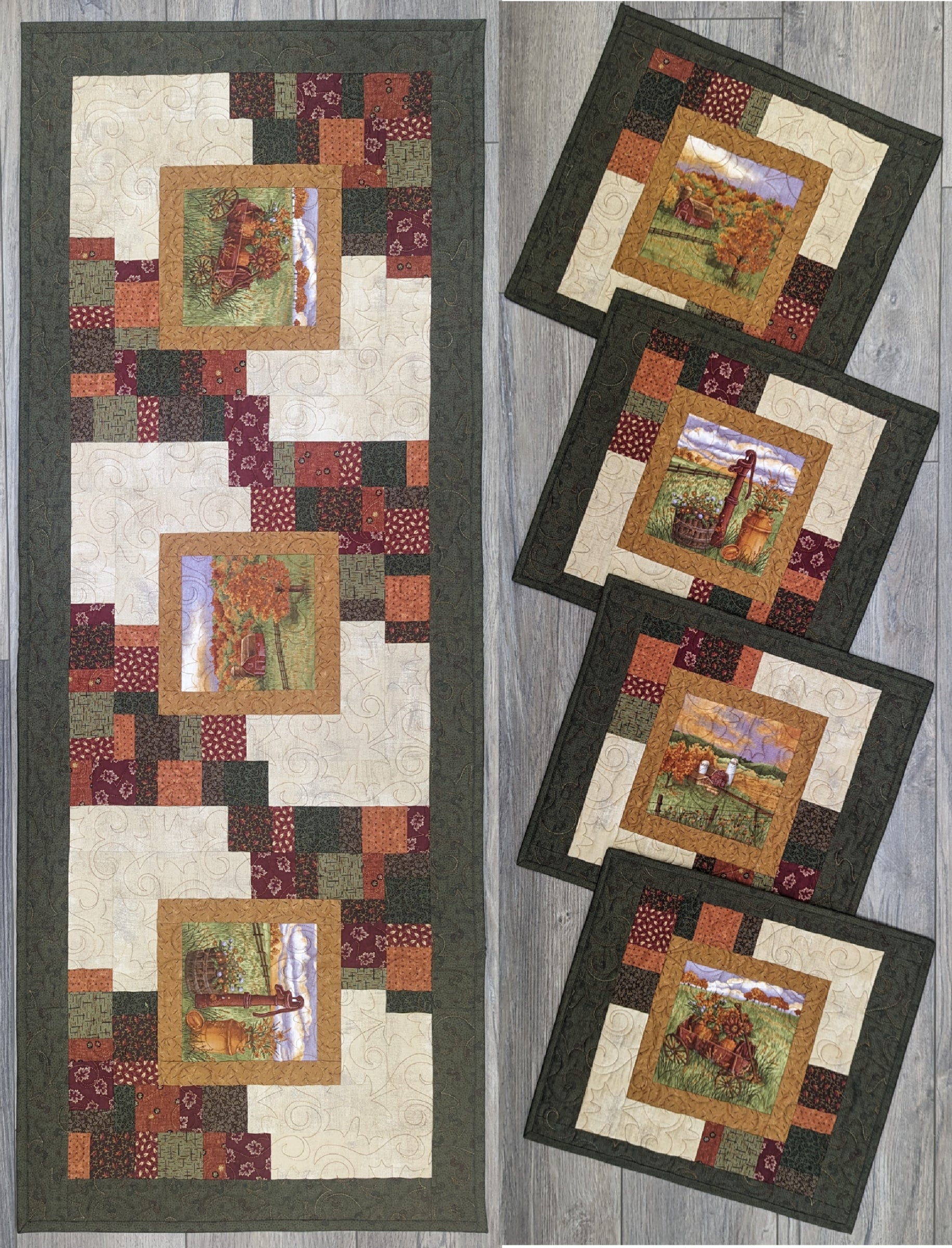 Fall Table Runner Size: 20" x 51" (4) Place mats Size: 16" x 14"