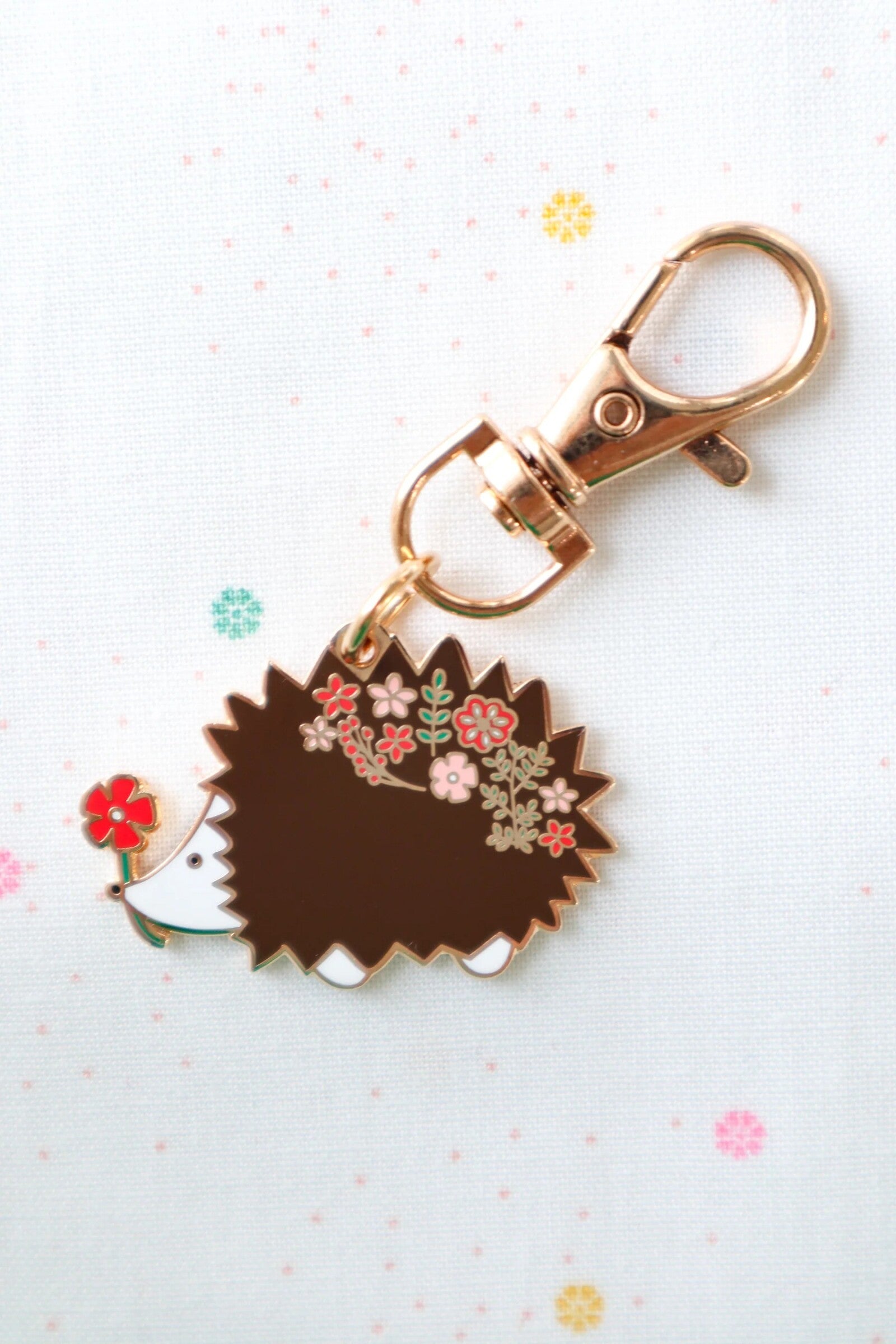 Floral Hedgehog Enamel Charm