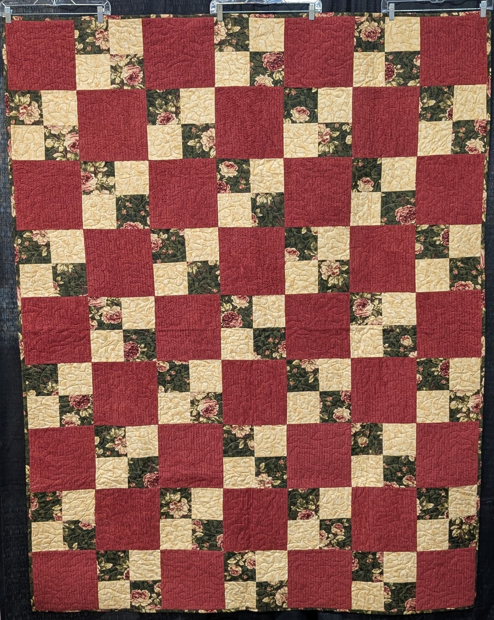 Green and Rust Floral 4 Patch Finished Item Size 62" x 90"