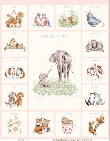 60" Wide Minky - Together Is Better MK11127-P Pale Pink Elephant Panel