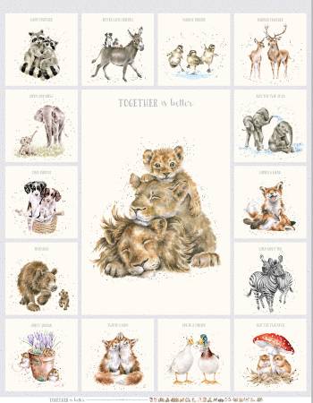 60" Wide Minky - Together Is Better MK11128-K Soft Grey Lion Panel