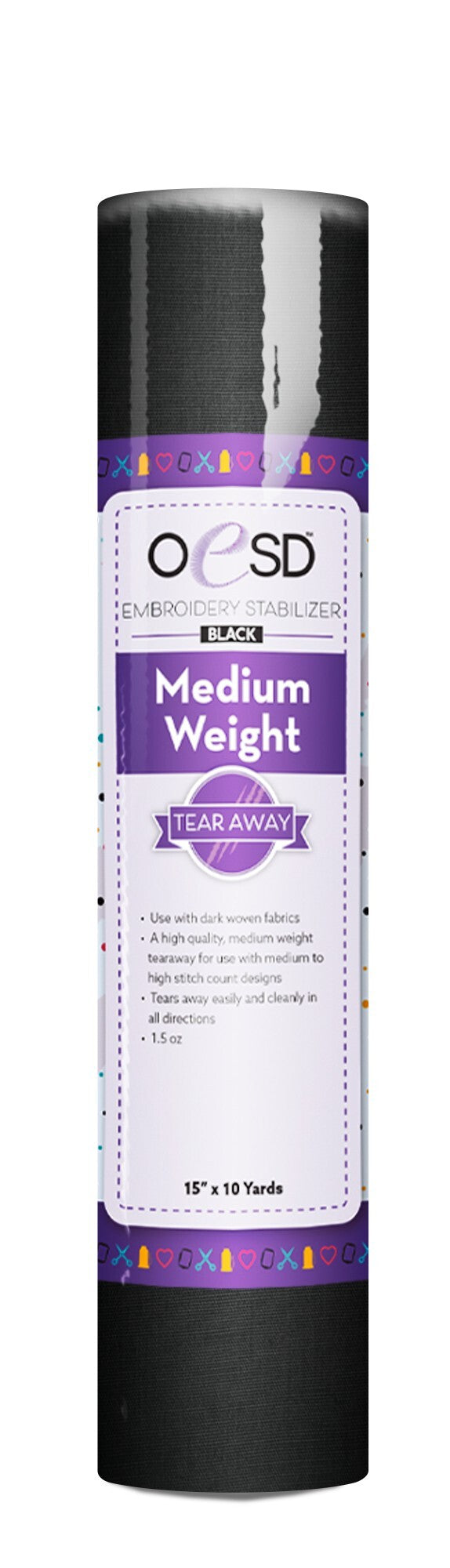 Medium Weight Tear Away- Black - 15" x 10 yds