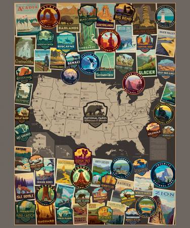 National Parks 36in x 43in USA Vertical Map Poster Panel PD15090R-PANEL