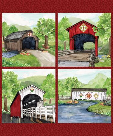 Covered Bridges in Spring 36in x 43in Covered Bridges Pillow Panel PD15827R-PANEL