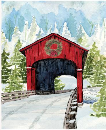 Covered Bridges in Winter 35 1/2" x 43 1/2" Christmas Bridge Panel