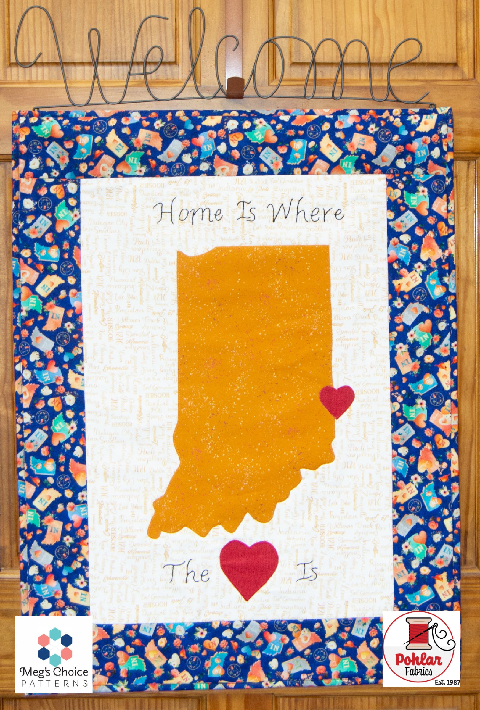 2026 All Indiana Shop Hop Home Is Where The Heart Is Finished Size: 24" x 32"