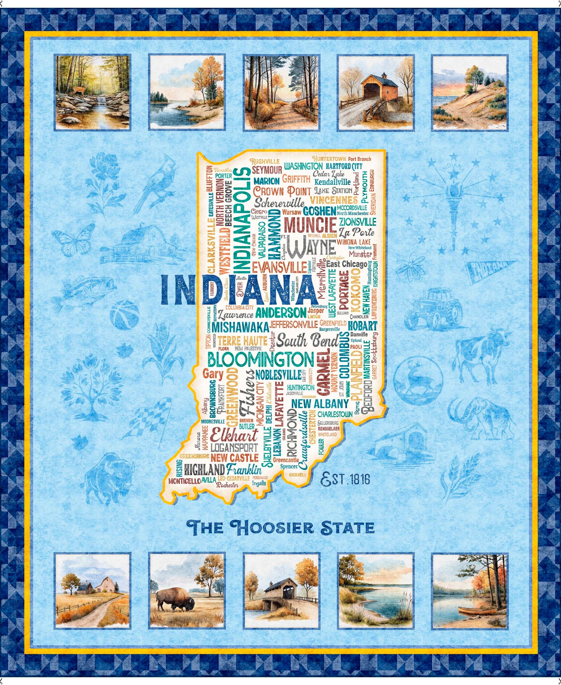 2026 All Indiana Shop Hop - Indiana State Map Panel Multi 32023-X