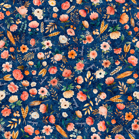 2026 All Indiana Shop Hop - Peonies Navy 32027-N
