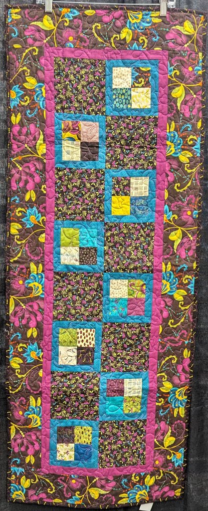 Brown Teal and Pink Table Runner Size: 20" x 52"