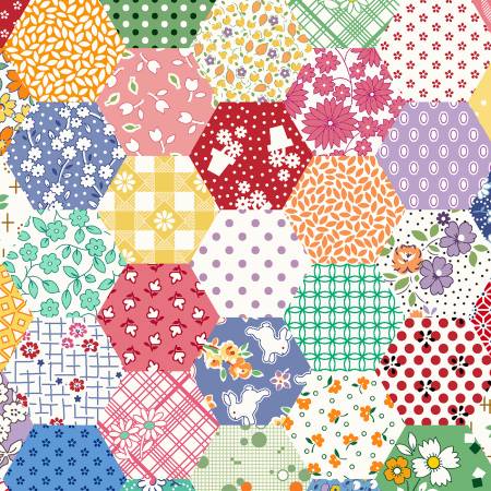 108" Wide Quilt Backing - Multi Hexagon QB351806D-MULTI