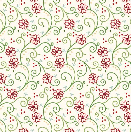 108" Wide Quilt Back - Peppermint & Pine Multi Swirly Poinsettia