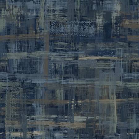 108" Wide Quilt Back - Navy/Tan/Green Colorfield