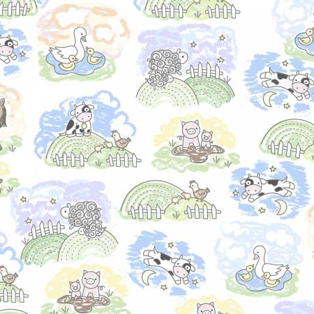44" Wide Goodnight Farm Lil Pastures Pastel Quilting Cuddle
