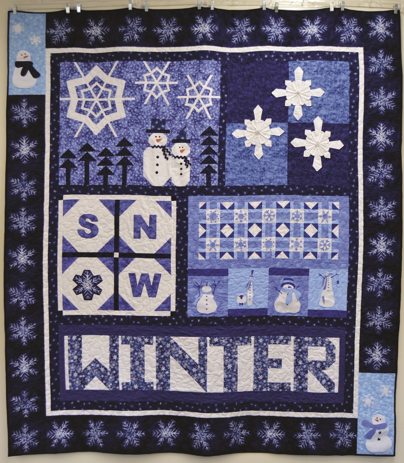 Blue Snowman Sampler 81" x 91"