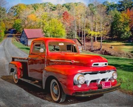 Red Truck On Road Panel
