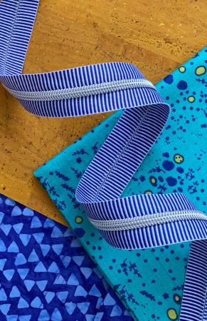 3 yards - Blue Stripe Zipper Tape with Nickel Teeth