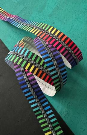 3 yards - Wide Rainbow Stripe Zipper Tape With Iridescent Teeth