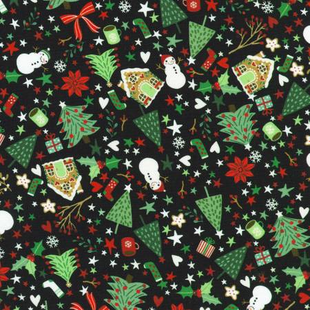 Tiny Tidings 23906-2 Black Snowman Christmas Trees Gingerbread Houses