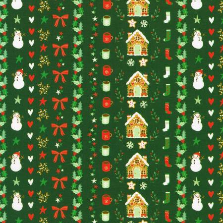Tiny Tidings 23909-224 Evergreen Christmas Motif Stripe
