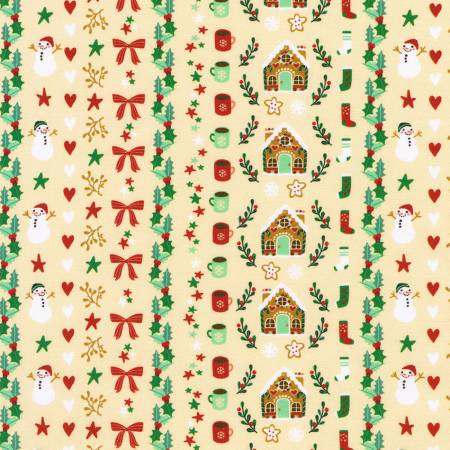 Tiny Tidings 23909-84 Cream Christmas Motif Stripe