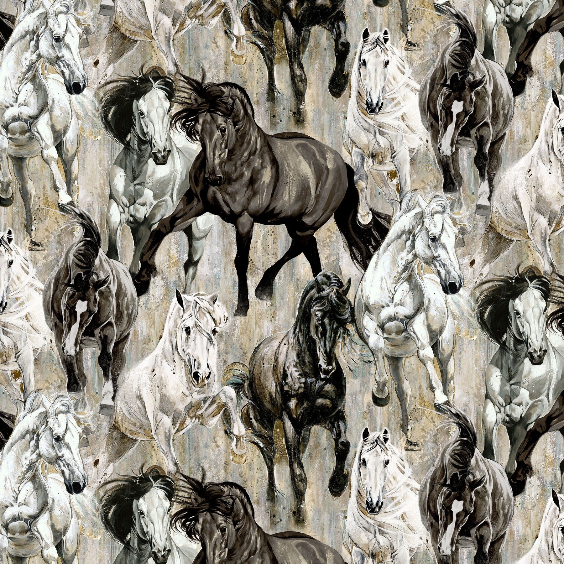 Shadow & Light DP29221-32 Horses Light Brown Multi