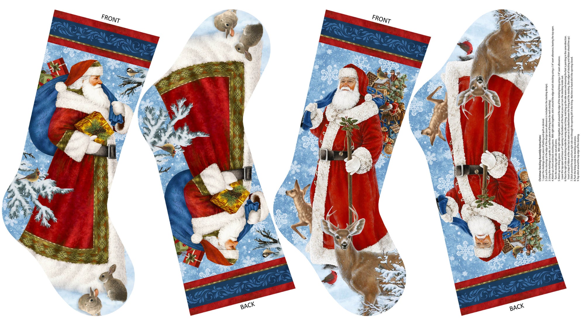St. Nicholas C28212-48 Dark Blue Multi Tree Stocking Panel