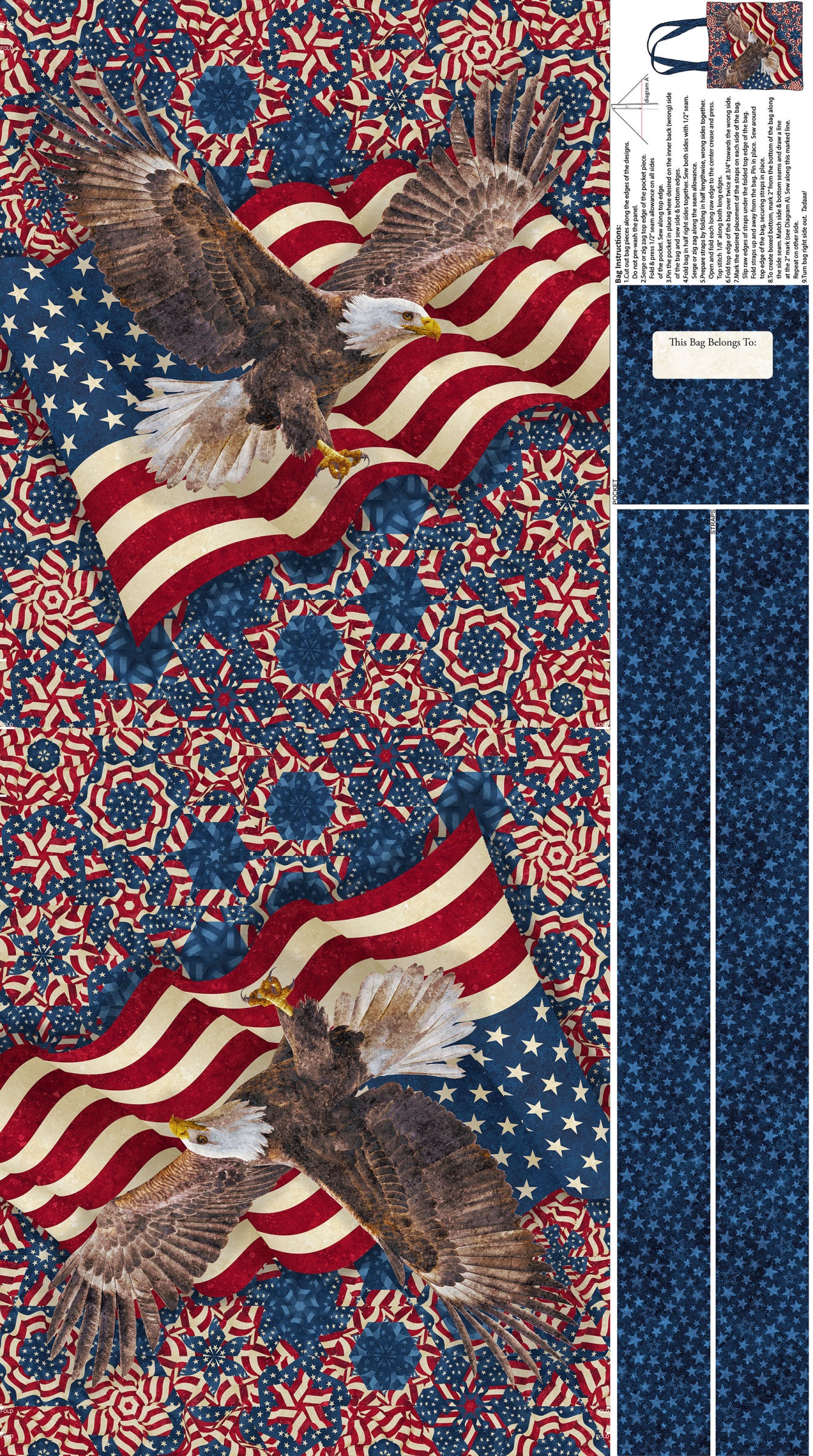 Stars and Stripes 14 C29083-4 9 Navy Multi Tote Bag Panel