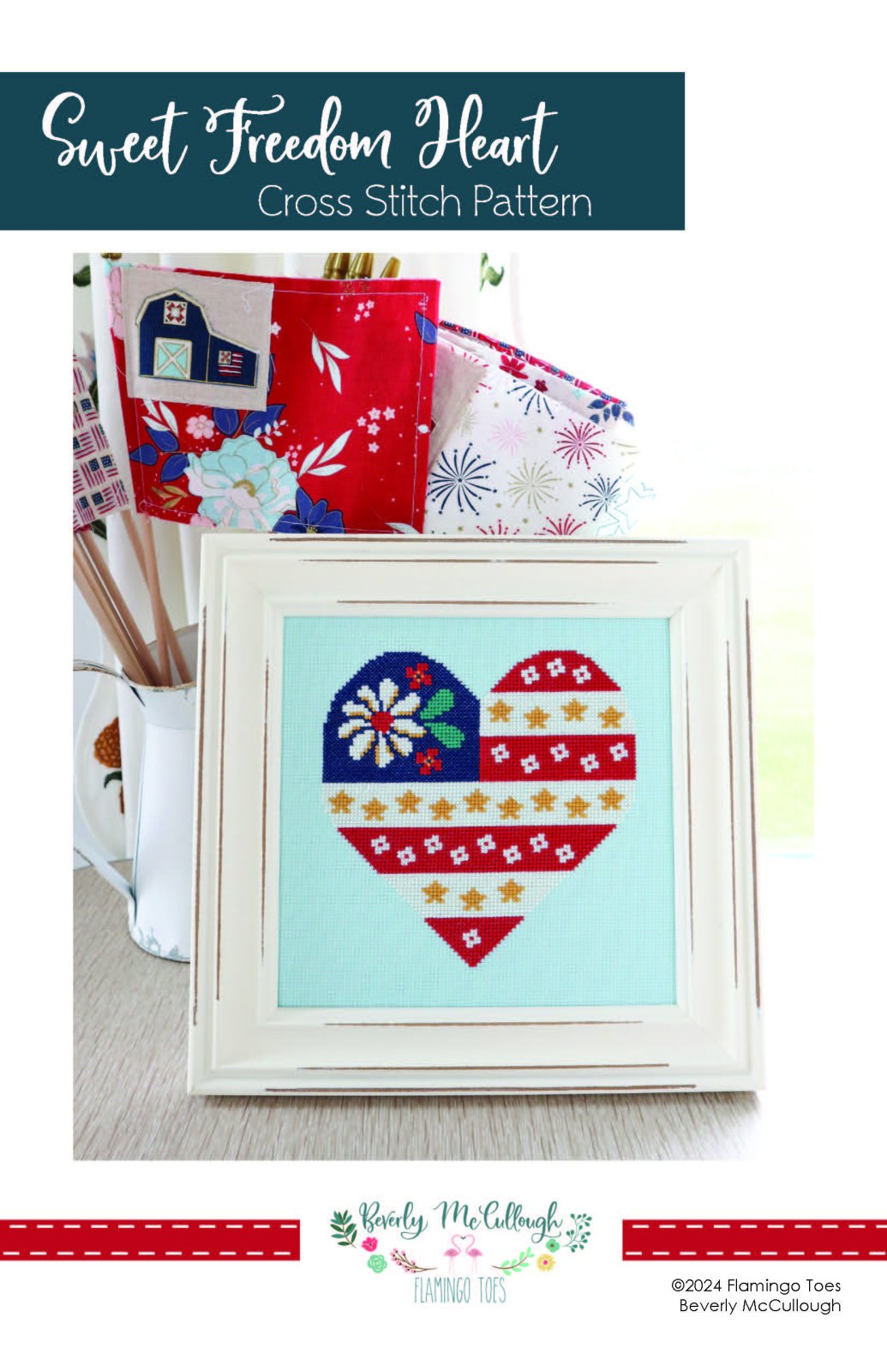 Sweet Freedom Heart Flag Cross Stitch