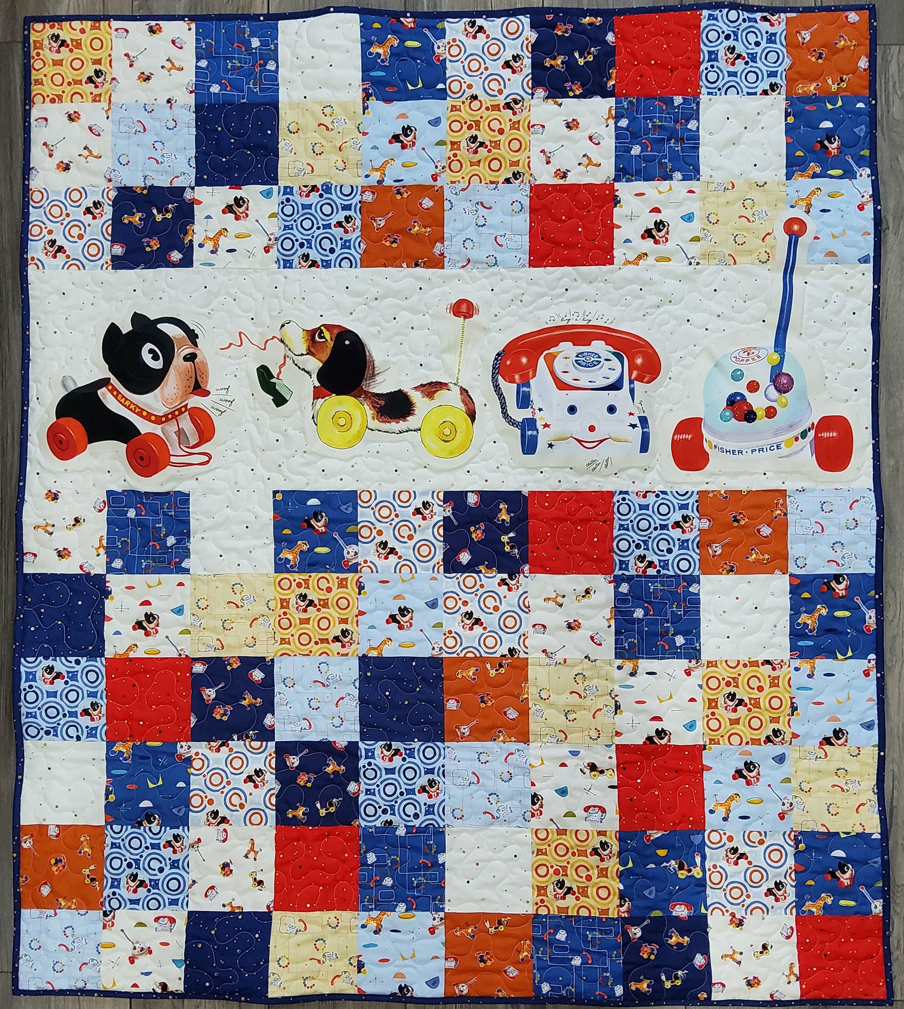 Vintage Fisher Price Toys Finished Item Size: 45" x 52"