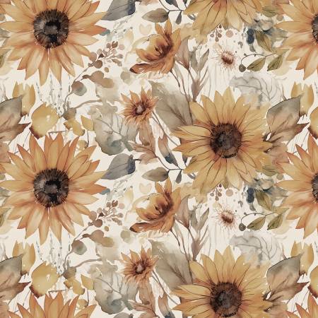 108" Wide Quilt Back - Evening on the Prairie Watercolor Sunflowers Cream WB16751R-CREAM