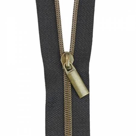 Black #3 Nylon Antique Coil Zippers: 3 Yards with 9 Pulls