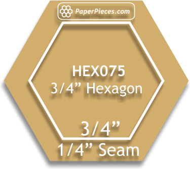 3/4" Hexagon Acrylic Template with 1/4" seam allowance